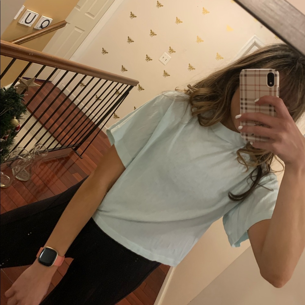 Free people light blue cropped high neck shirt